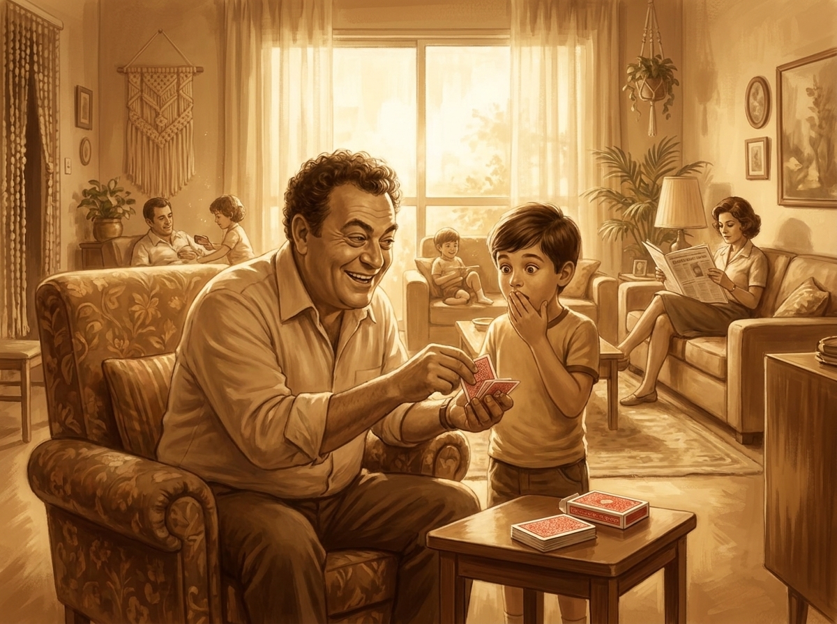 A 1970s Tel Aviv living room — uncle teaching magic